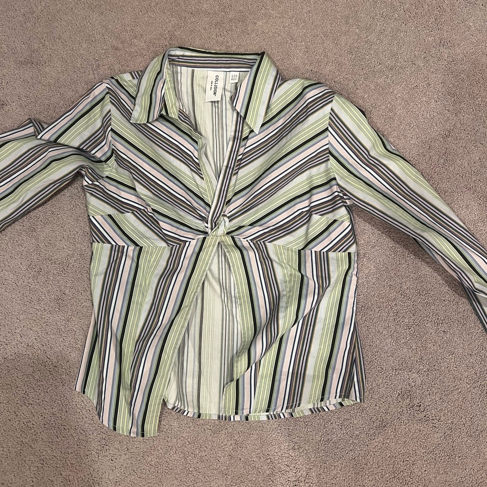 Striped Green and White Blouse
